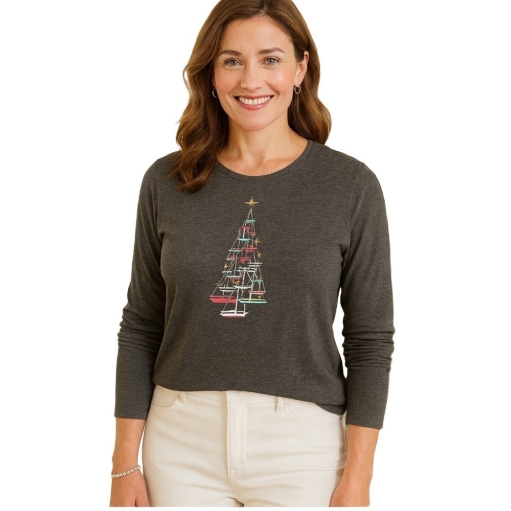 Talbots Gray Tee with Gold Star Accent